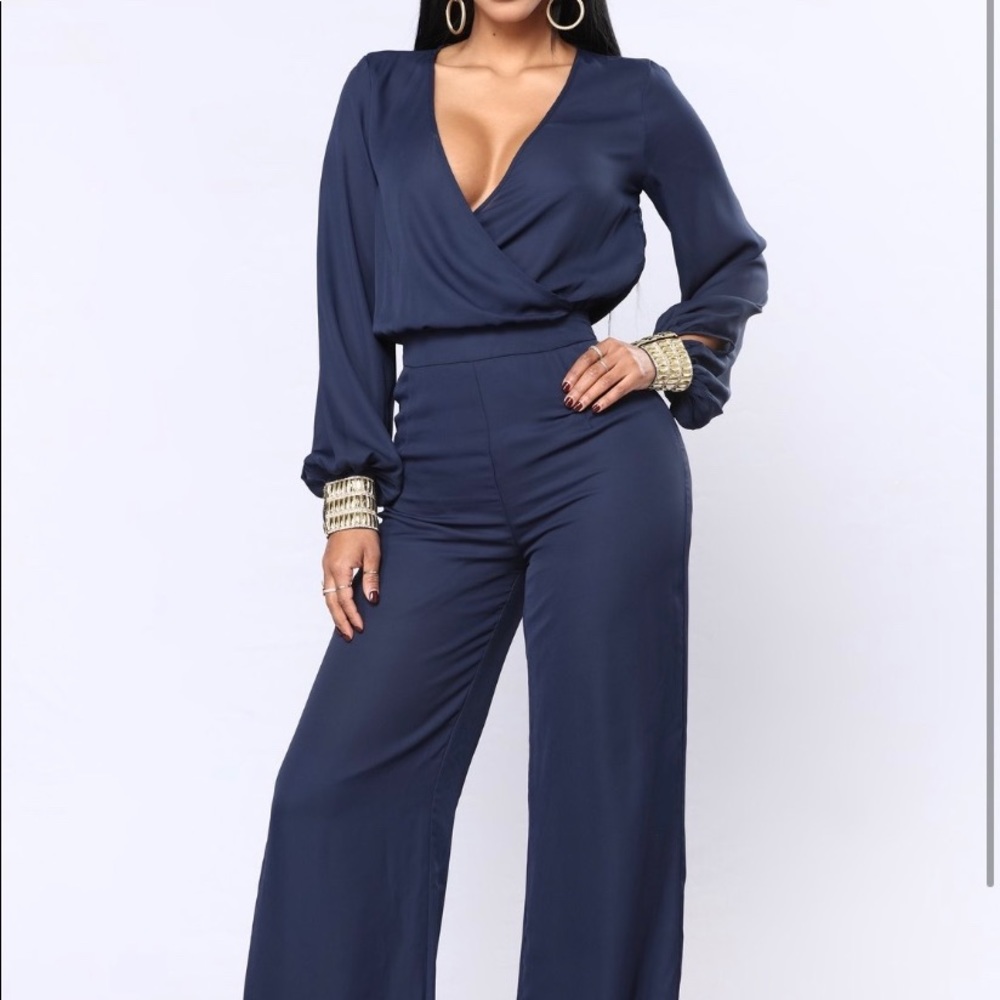 Wide Leg Navy Blue Jumpsuit